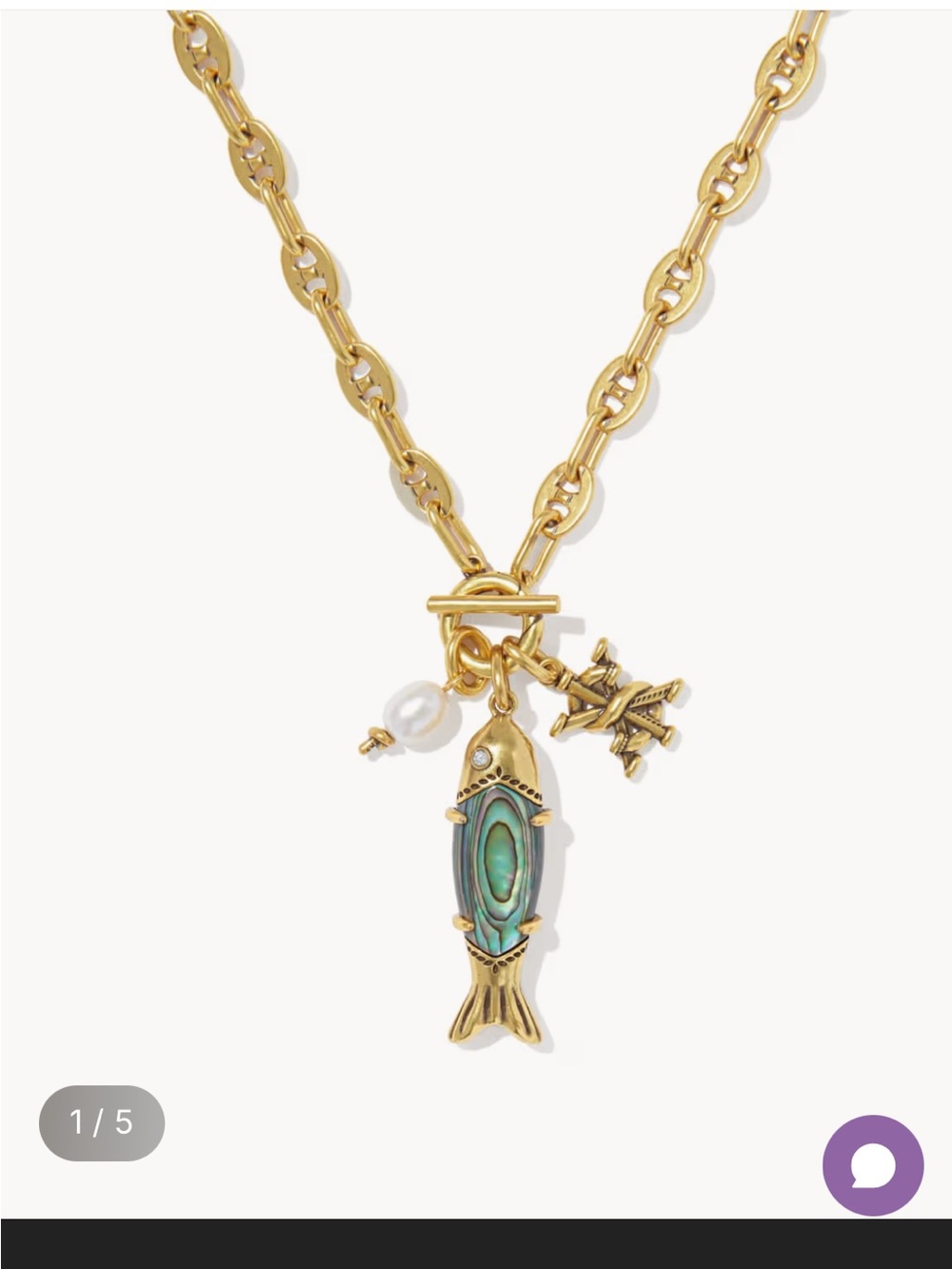 Kendra Scott Gold-Link Fish Pendant Necklace with Pearl Accent- new